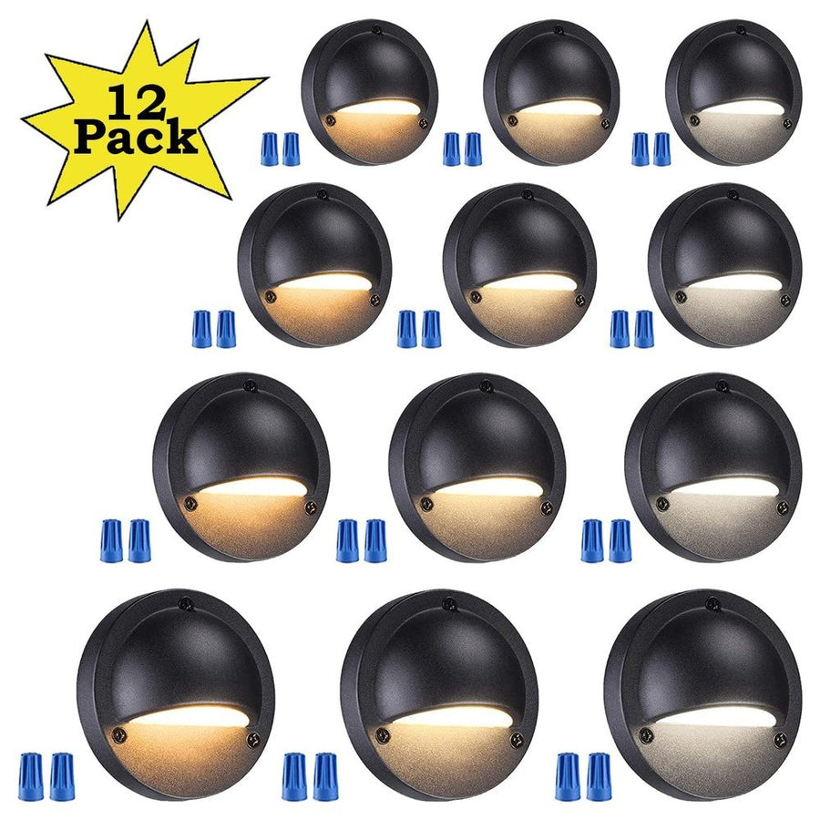 Outdoor Landscape Lighting LED 12V Low Voltage DLA03 12-Pack Black 2.5W 3CCT Low Voltage 3000K Warm White Integrated LED Outdoor Half Moon Deck Lights Package, 12V LED Step Fence Landscape Lights
