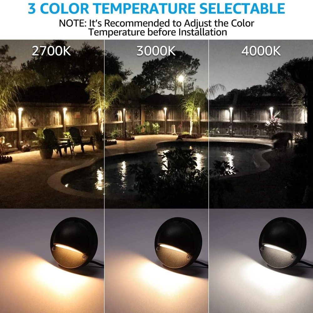 Outdoor Landscape Lighting LED 12V Low Voltage DLA03 12-Pack Black 2.5W 3CCT Low Voltage 3000K Warm White Integrated LED Outdoor Half Moon Deck Lights Package, 12V LED Step Fence Landscape Lights