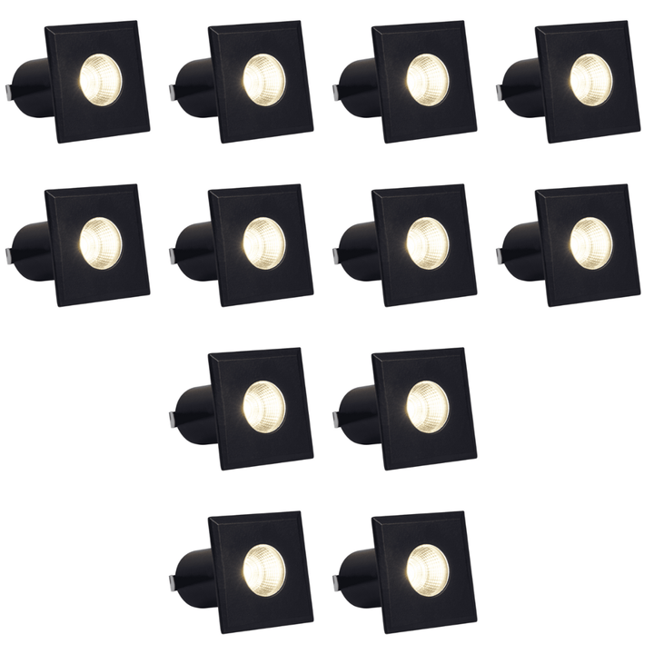Outdoor Landscape Lighting LED 12V Low Voltage DMS52 4x/8x/12x Package 3W COB 12V Low Voltage LED Square Top Stainless Steel Waterproof In-Ground Landscape Well Light 3000K/5000K Black 12 Pack
