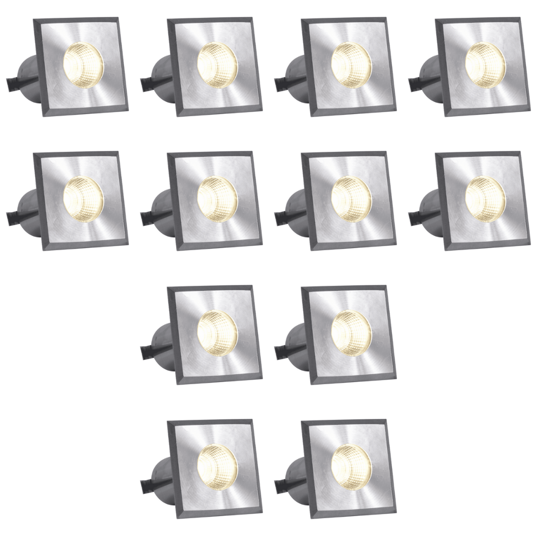 Outdoor Landscape Lighting LED 12V Low Voltage DMS52 4x/8x/12x Package 3W COB 12V Low Voltage LED Square Top Stainless Steel Waterproof In-Ground Landscape Well Light 3000K/5000K Stainless Steel 12 Pack