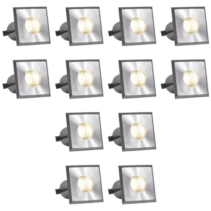 Outdoor Landscape Lighting LED 12V Low Voltage DMS52 4x/8x/12x Package 3W COB 12V Low Voltage LED Square Top Stainless Steel Waterproof In-Ground Landscape Well Light 3000K/5000K Stainless Steel 12 Pack