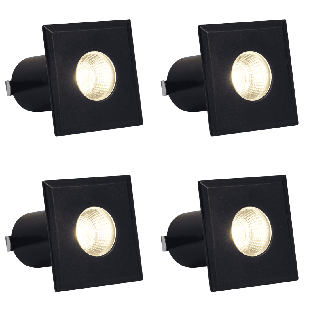 Outdoor Landscape Lighting LED 12V Low Voltage DMS52 4x/8x/12x Package 3W COB 12V Low Voltage LED Square Top Stainless Steel Waterproof In-Ground Landscape Well Light 3000K/5000K Black 4 Pack