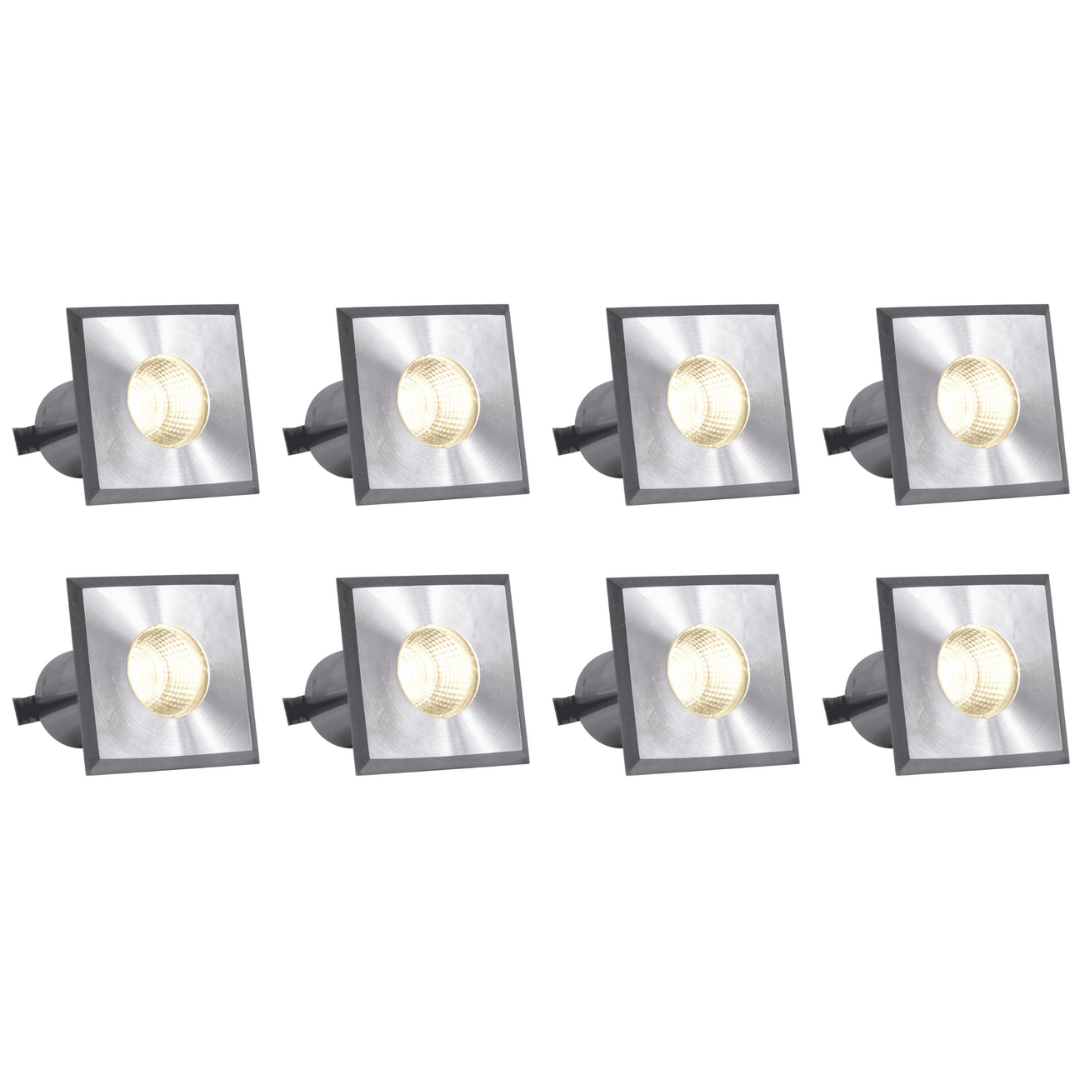 Outdoor Landscape Lighting LED 12V Low Voltage DMS52 4x/8x/12x Package 3W COB 12V Low Voltage LED Square Top Stainless Steel Waterproof In-Ground Landscape Well Light 3000K/5000K Stainless Steel 8 Pack