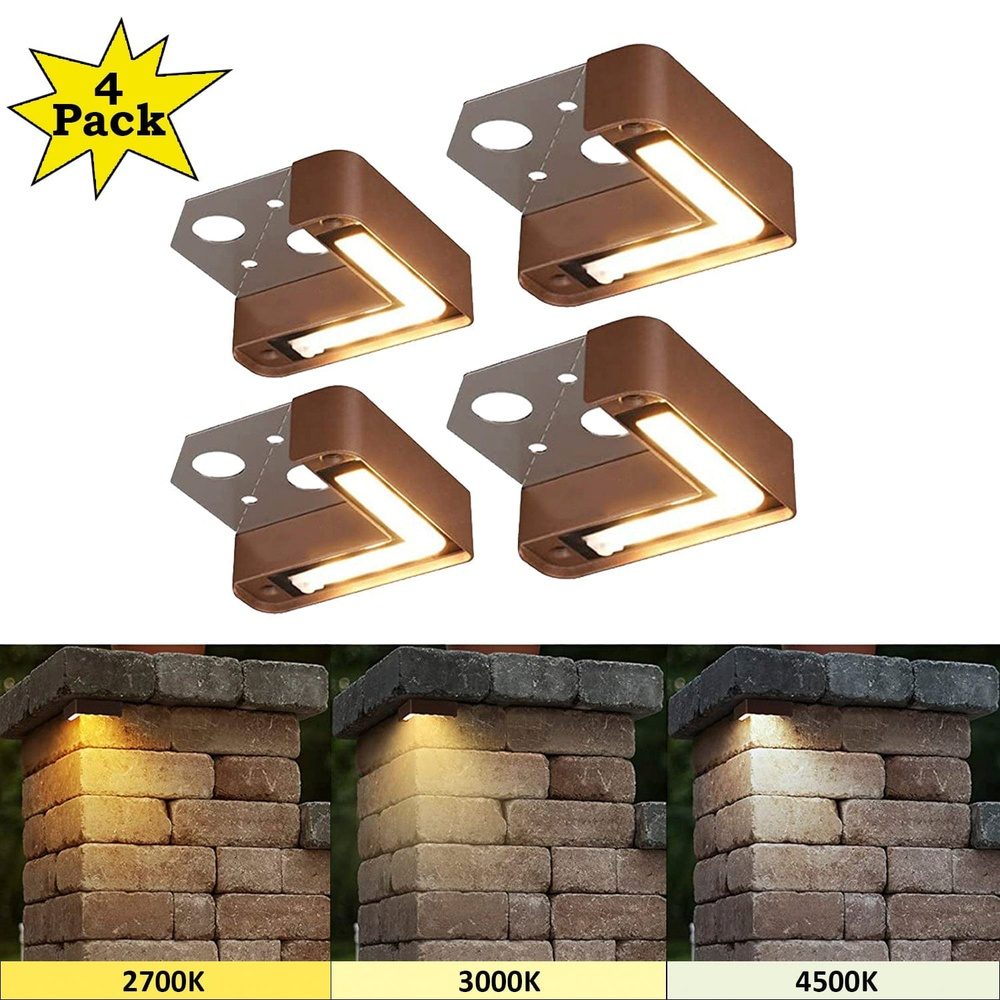 Outdoor Landscape Lighting LED 12V Low Voltage ELC02 4-Pack 3W LED Hardscape Lighting Right Angle 3CCT Retaining Wall Lights, 12V Low Voltage Landscape Lights Package