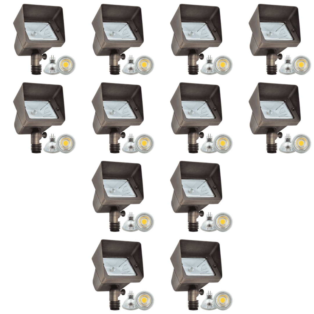 Outdoor Landscape Lighting LED 12V Low Voltage FPB05 4x/8x/12x Package Cast Brass Rectangular LED 12V Low Voltage Directional Floodlight Adjustable Landscape Lighting with MR16 5W 3000K Bulb 12 Pack