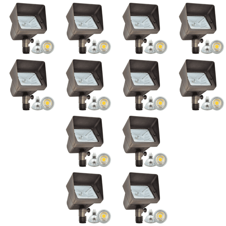 Outdoor Landscape Lighting LED 12V Low Voltage FPB05 4x/8x/12x Package Cast Brass Rectangular LED 12V Low Voltage Directional Floodlight Adjustable Landscape Lighting with MR16 5W 3000K Bulb 12 Pack