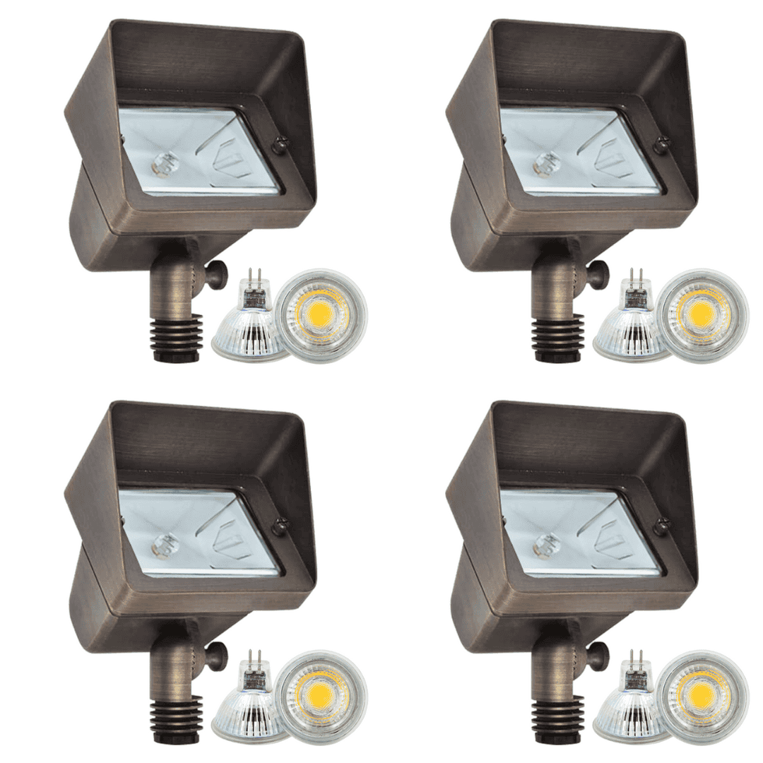 Outdoor Landscape Lighting LED 12V Low Voltage FPB05 4x/8x/12x Package Cast Brass Rectangular LED 12V Low Voltage Directional Floodlight Adjustable Landscape Lighting with MR16 5W 3000K Bulb 4 Pack
