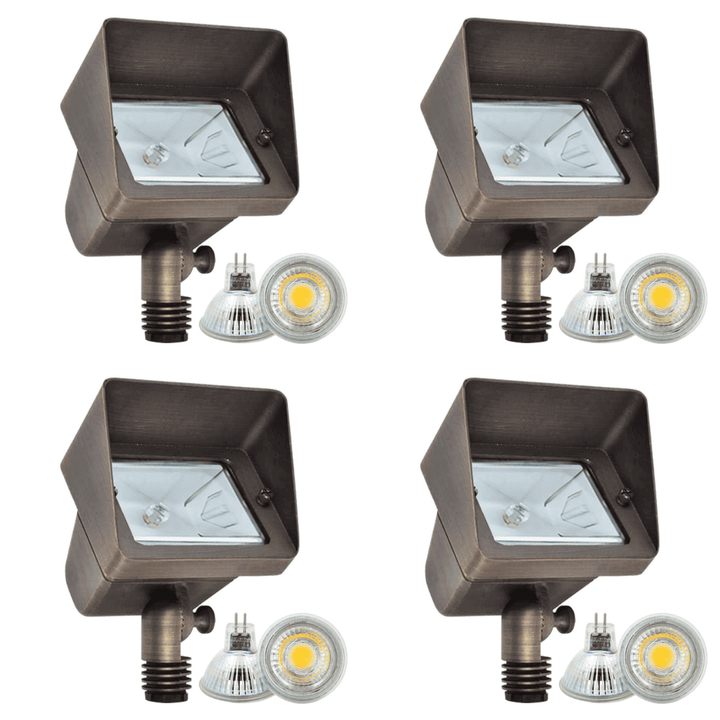Outdoor Landscape Lighting LED 12V Low Voltage FPB05 4x/8x/12x Package Cast Brass Rectangular LED 12V Low Voltage Directional Floodlight Adjustable Landscape Lighting with MR16 5W 3000K Bulb 4 Pack