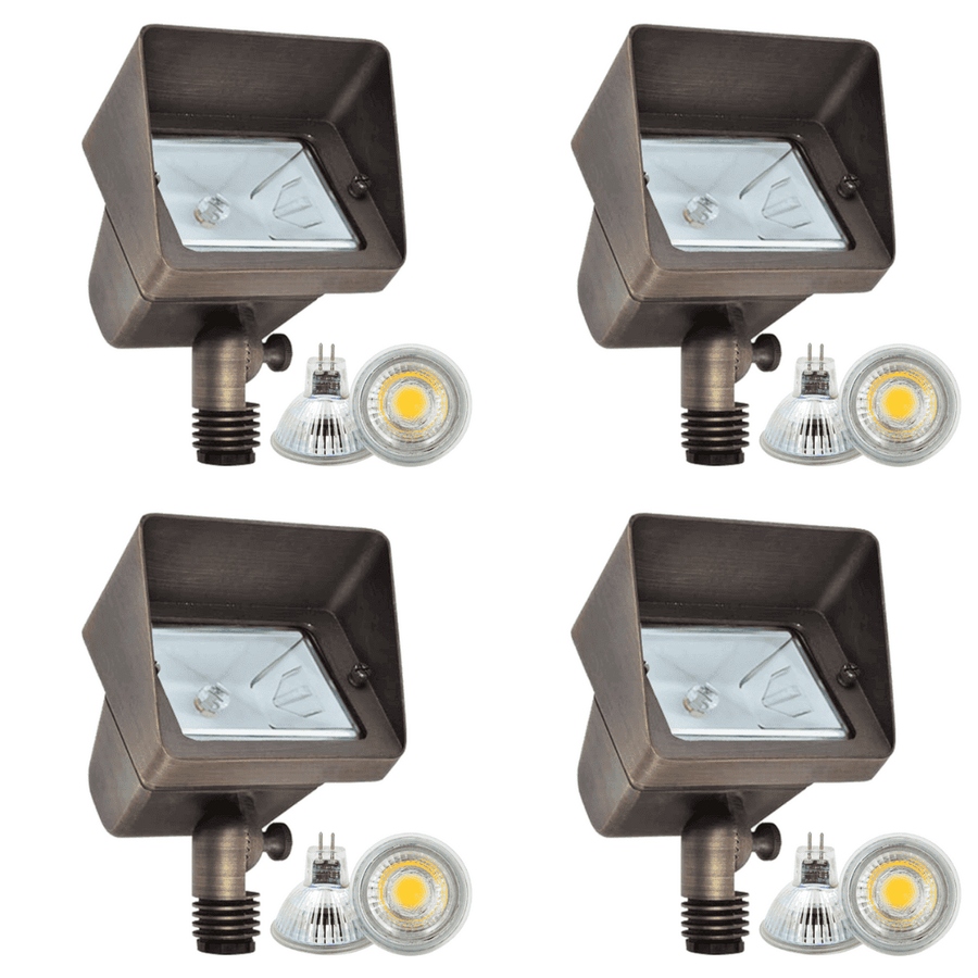 Outdoor Landscape Lighting LED 12V Low Voltage FPB05 4x/8x/12x Package Cast Brass Rectangular LED 12V Low Voltage Directional Floodlight Adjustable Landscape Lighting with MR16 5W 3000K Bulb 4 Pack