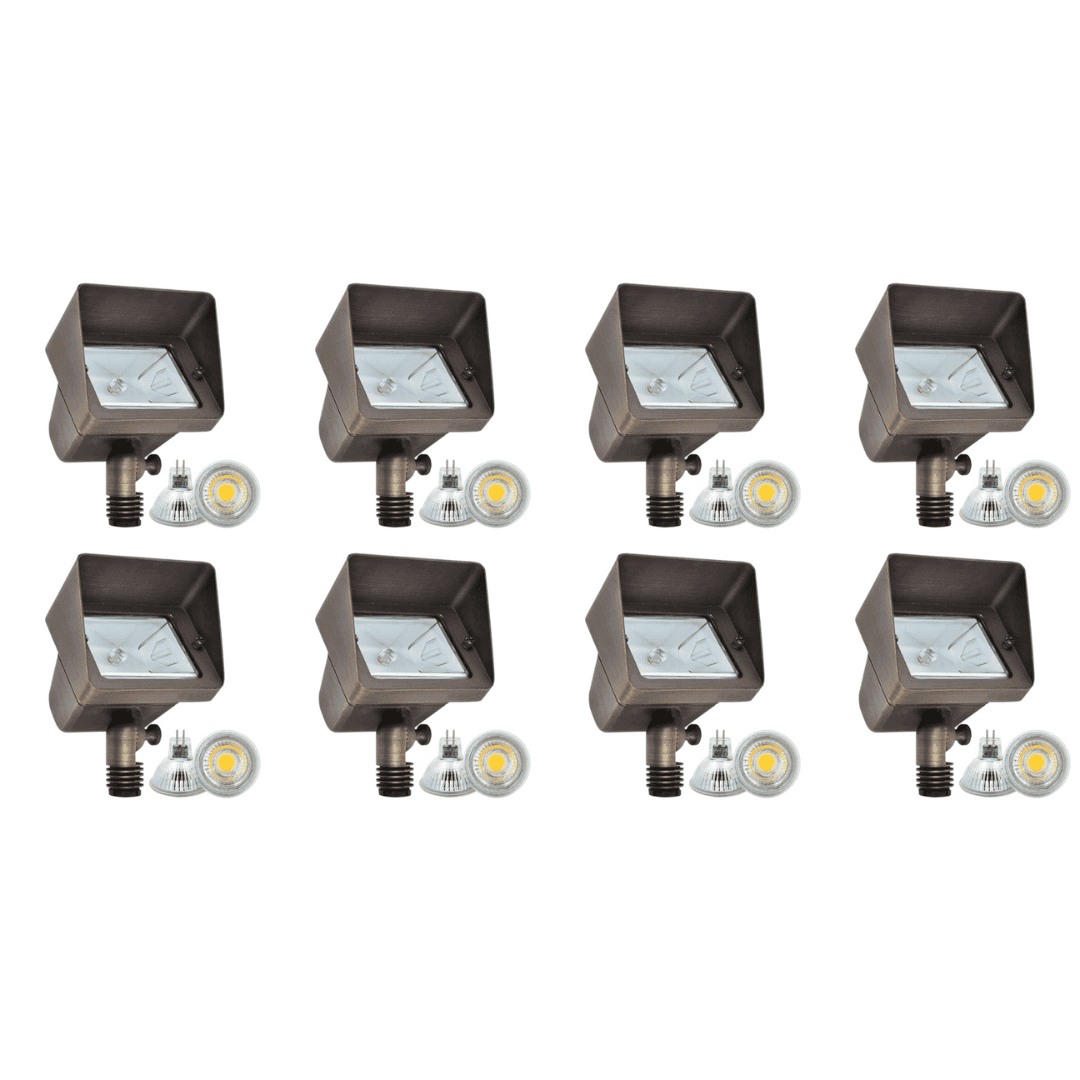 Outdoor Landscape Lighting LED 12V Low Voltage FPB05 4x/8x/12x Package Cast Brass Rectangular LED 12V Low Voltage Directional Floodlight Adjustable Landscape Lighting with MR16 5W 3000K Bulb 8 Pack