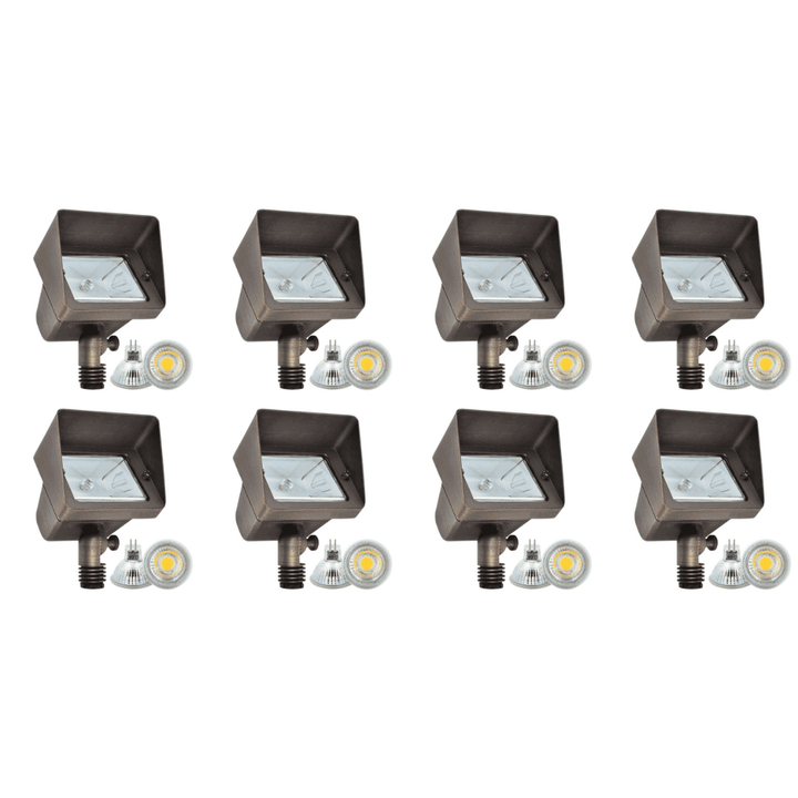 Outdoor Landscape Lighting LED 12V Low Voltage FPB05 4x/8x/12x Package Cast Brass Rectangular LED 12V Low Voltage Directional Floodlight Adjustable Landscape Lighting with MR16 5W 3000K Bulb 8 Pack