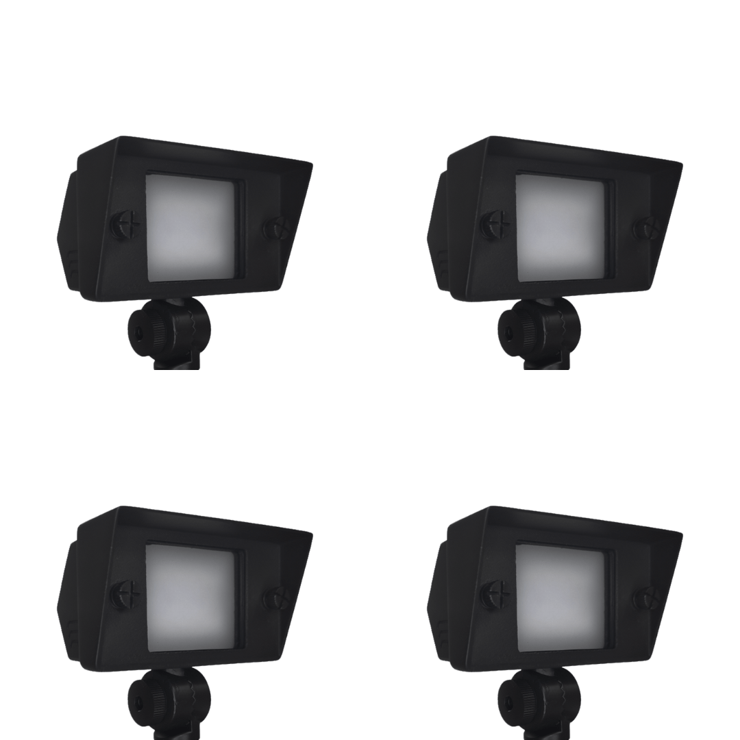 Outdoor Landscape Lighting LED 12V Low Voltage FPBCC04 4x/8x/12x Package Cast Brass 3CCT Adjustable 2W-7W Rectangular Built-In LED Floodlight 12V Low Voltage Fixture Dark Brass 4 Pack