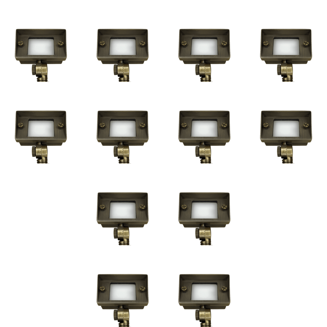 Outdoor Landscape Lighting LED 12V Low Voltage FPBCC04 4x/8x/12x Package Cast Brass 3CCT Adjustable 2W-7W Rectangular Built-In LED Floodlight 12V Low Voltage Fixture Natural Brass 12 Pack