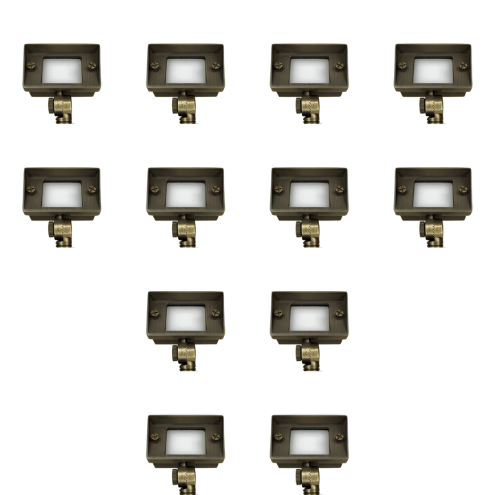 Outdoor Landscape Lighting LED 12V Low Voltage FPBCC04 4x/8x/12x Package Cast Brass 3CCT Adjustable 2W-7W Rectangular Built-In LED Floodlight 12V Low Voltage Fixture Natural Brass 12 Pack