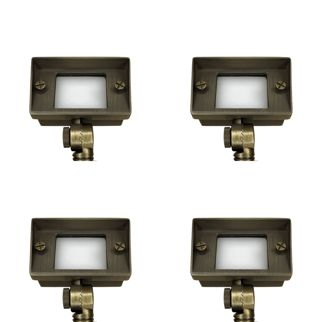 Outdoor Landscape Lighting LED 12V Low Voltage FPBCC04 4x/8x/12x Package Cast Brass 3CCT Adjustable 2W-7W Rectangular Built-In LED Floodlight 12V Low Voltage Fixture Natural Brass 4 Pack
