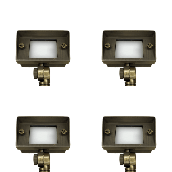 Outdoor Landscape Lighting LED 12V Low Voltage FPBCC04 4x/8x/12x Package Cast Brass 3CCT Adjustable 2W-7W Rectangular Built-In LED Floodlight 12V Low Voltage Fixture Natural Brass 4 Pack