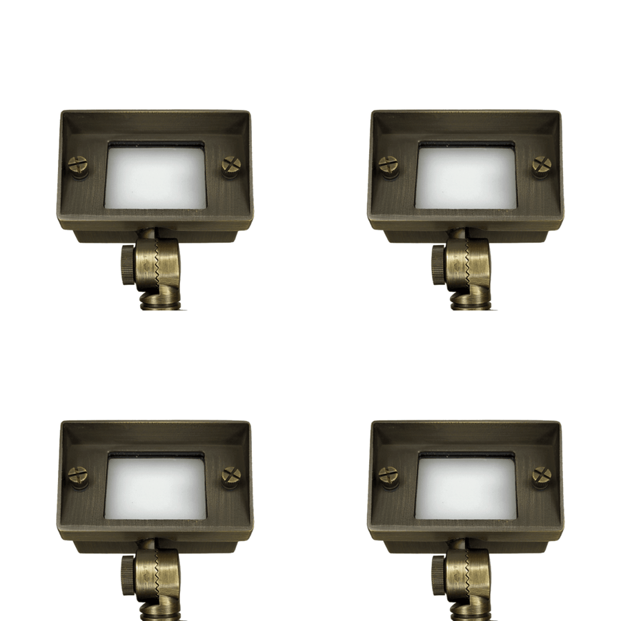 Outdoor Landscape Lighting LED 12V Low Voltage FPBCC04 4x/8x/12x Package Cast Brass 3CCT Adjustable 2W-7W Rectangular Built-In LED Floodlight 12V Low Voltage Fixture Natural Brass 4 Pack