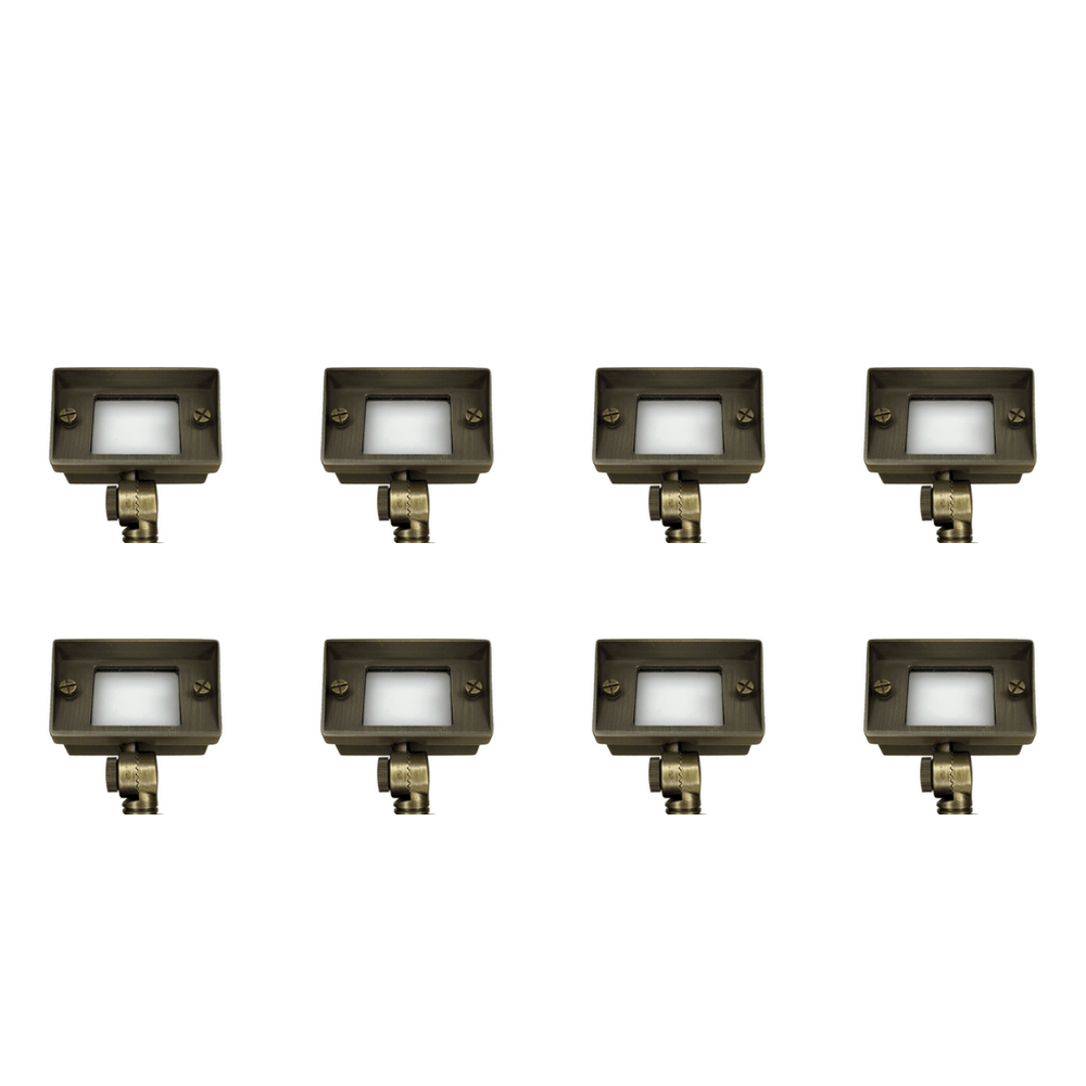 Outdoor Landscape Lighting LED 12V Low Voltage FPBCC04 4x/8x/12x Package Cast Brass 3CCT Adjustable 2W-7W Rectangular Built-In LED Floodlight 12V Low Voltage Fixture Natural Brass 8 Pack