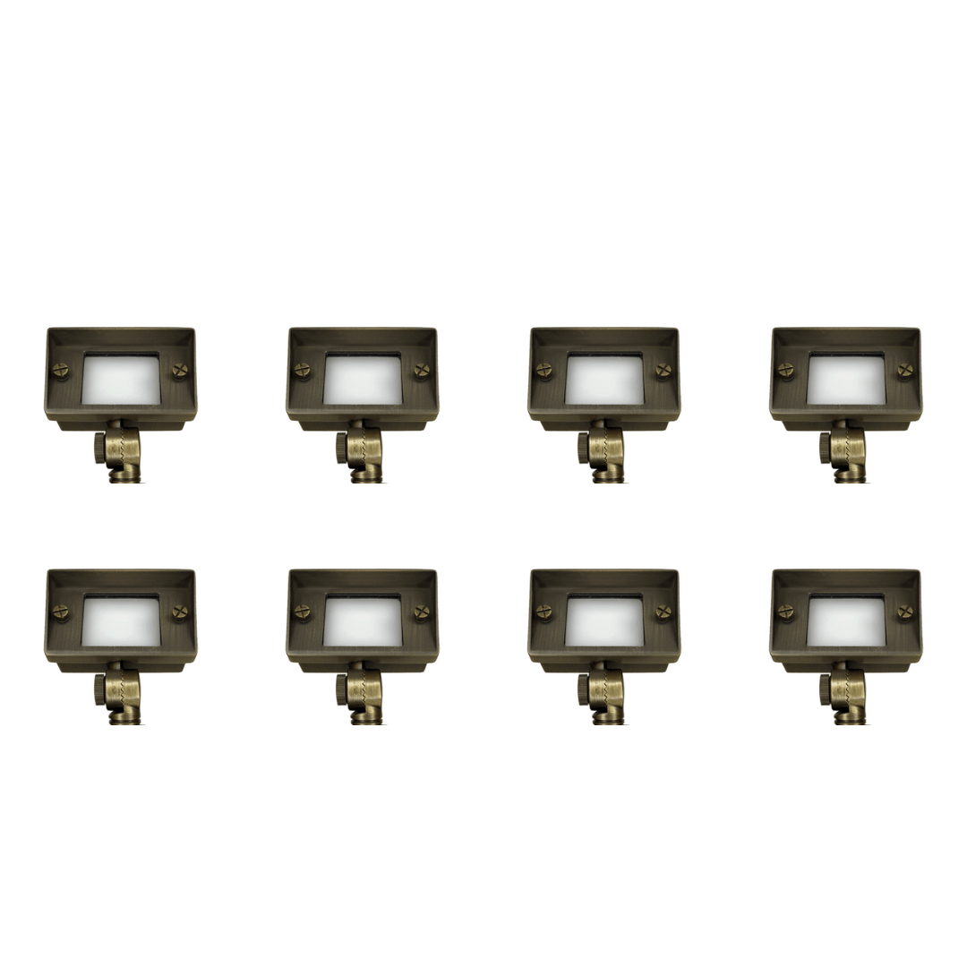 Outdoor Landscape Lighting LED 12V Low Voltage FPBCC04 4x/8x/12x Package Cast Brass 3CCT Adjustable 2W-7W Rectangular Built-In LED Floodlight 12V Low Voltage Fixture Natural Brass 8 Pack
