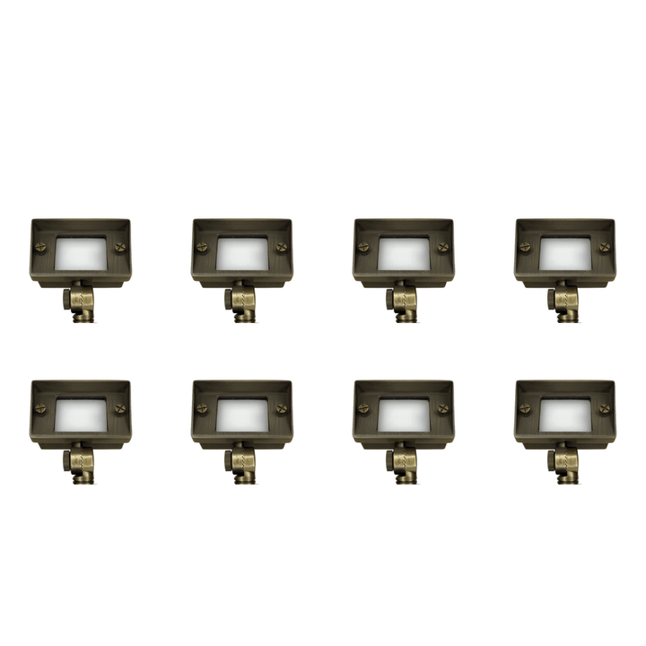 Outdoor Landscape Lighting LED 12V Low Voltage FPBCC04 4x/8x/12x Package Cast Brass 3CCT Adjustable 2W-7W Rectangular Built-In LED Floodlight 12V Low Voltage Fixture Natural Brass 8 Pack