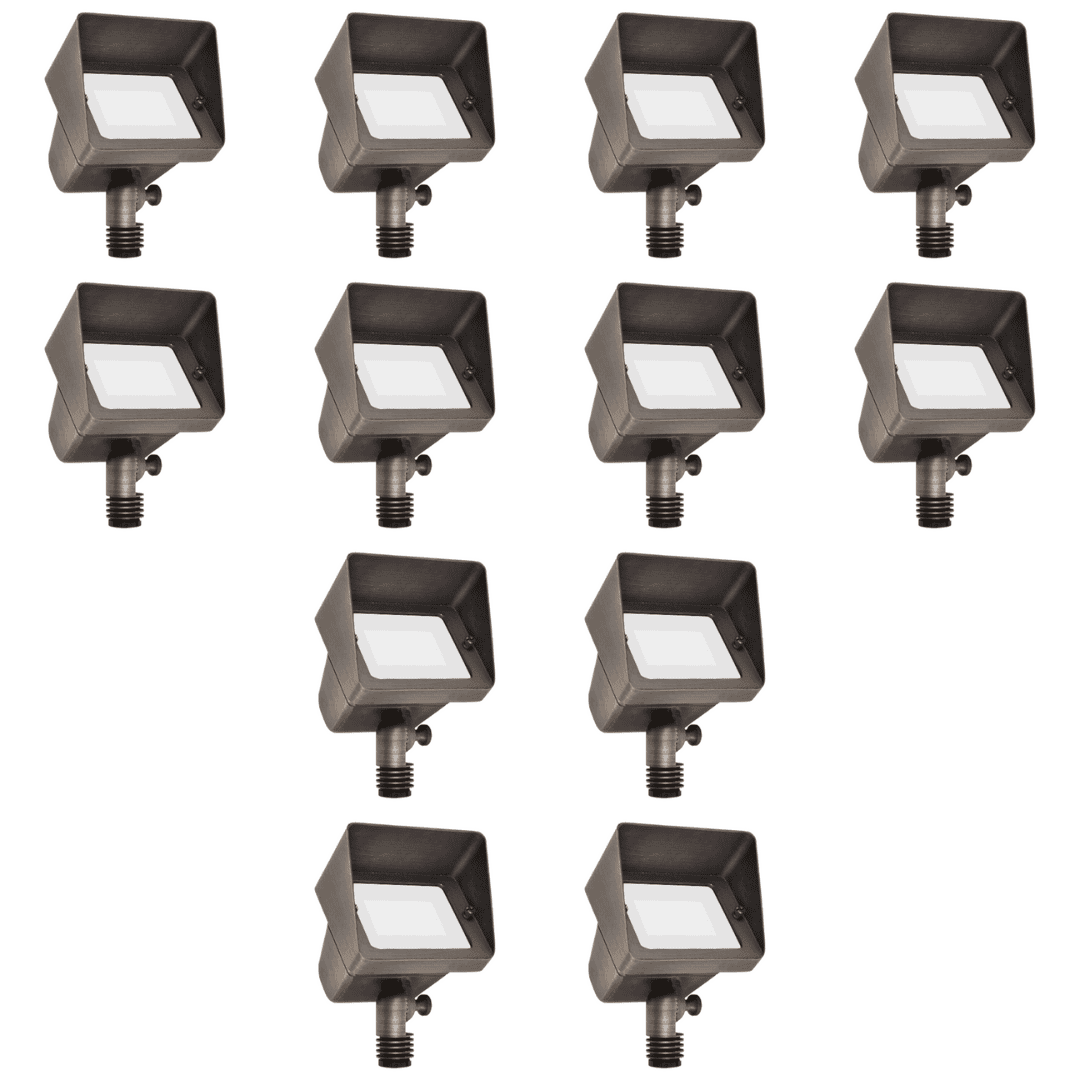 Outdoor Landscape Lighting LED 12V Low Voltage FPBCC05 4x/8x/12x Package Cast Brass 3CCT Adjustable 3W-10W Rectangular Built-In LED Floodlight 12V Low Voltage Fixture 12 Pack