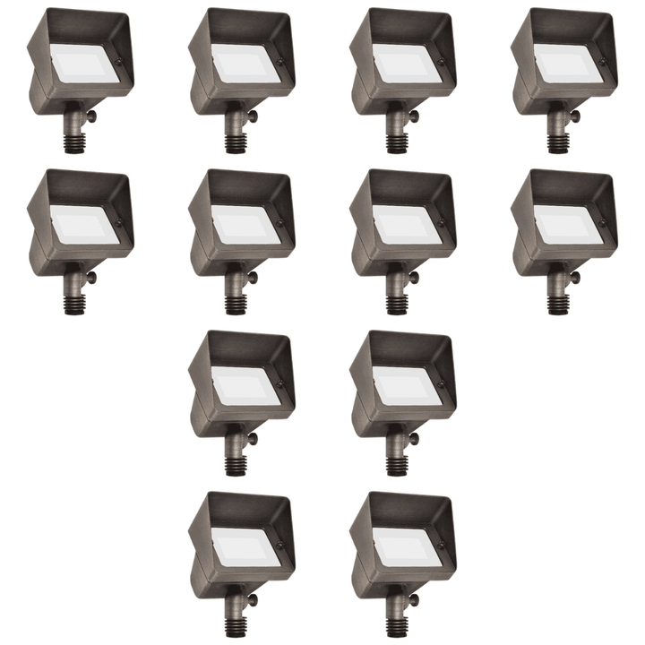 Outdoor Landscape Lighting LED 12V Low Voltage FPBCC05 4x/8x/12x Package Cast Brass 3CCT Adjustable 3W-10W Rectangular Built-In LED Floodlight 12V Low Voltage Fixture 12 Pack