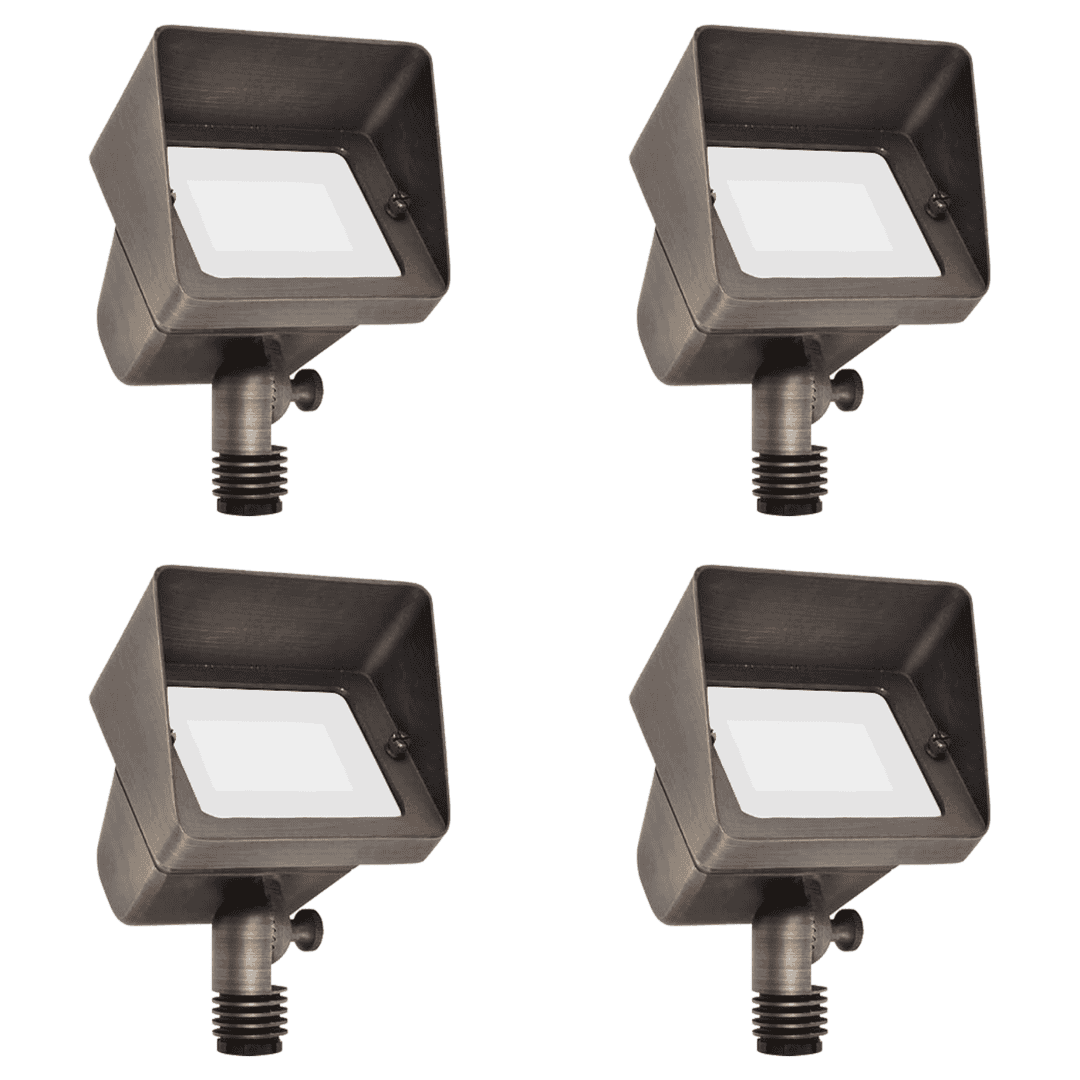 Outdoor Landscape Lighting LED 12V Low Voltage FPBCC05 4x/8x/12x Package Cast Brass 3CCT Adjustable 3W-10W Rectangular Built-In LED Floodlight 12V Low Voltage Fixture 4 Pack