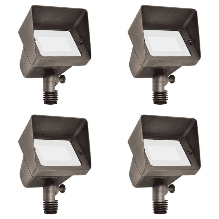 Outdoor Landscape Lighting LED 12V Low Voltage FPBCC05 4x/8x/12x Package Cast Brass 3CCT Adjustable 3W-10W Rectangular Built-In LED Floodlight 12V Low Voltage Fixture 4 Pack