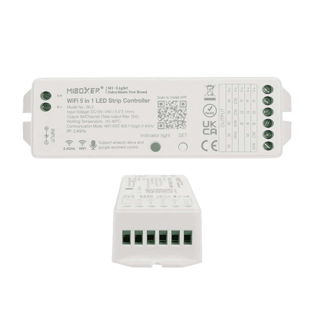 Outdoor Landscape Lighting LED 12V Low Voltage Miboxer WL5 LED Strip Light 5 in 1 Controller for 5050 3528 2835, Smartphone APP Control