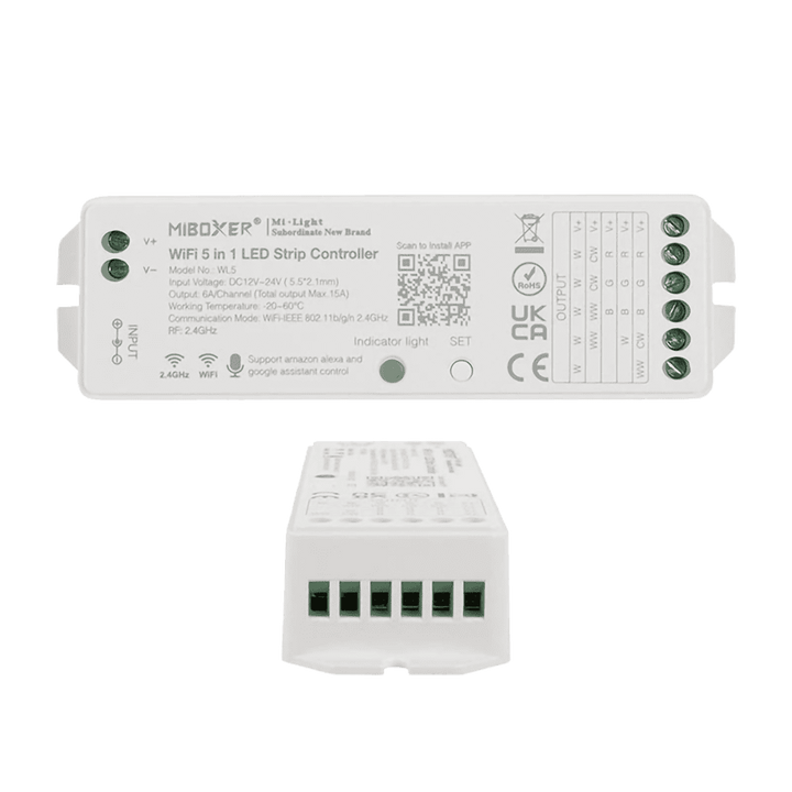 Outdoor Landscape Lighting LED 12V Low Voltage Miboxer WL5 LED Strip Light 5 in 1 Controller for 5050 3528 2835, Smartphone APP Control