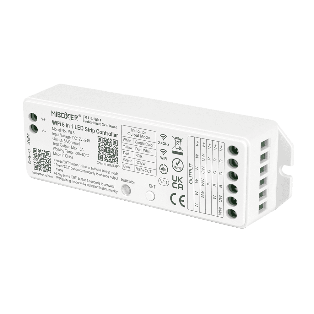 Outdoor Landscape Lighting LED 12V Low Voltage Miboxer WL5 LED Strip Light 5 in 1 Controller for 5050 3528 2835, Smartphone APP Control