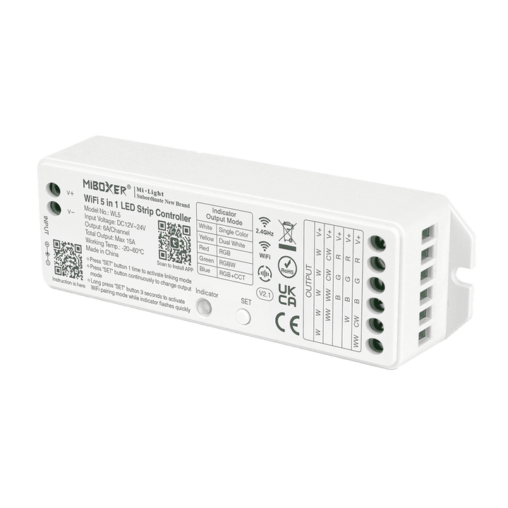 Outdoor Landscape Lighting LED 12V Low Voltage Miboxer WL5 LED Strip Light 5 in 1 Controller for 5050 3528 2835, Smartphone APP Control