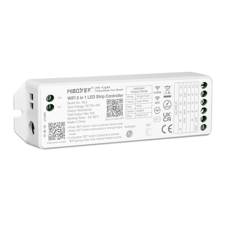Outdoor Landscape Lighting LED 12V Low Voltage Miboxer WL5 LED Strip Light 5 in 1 Controller for 5050 3528 2835, Smartphone APP Control