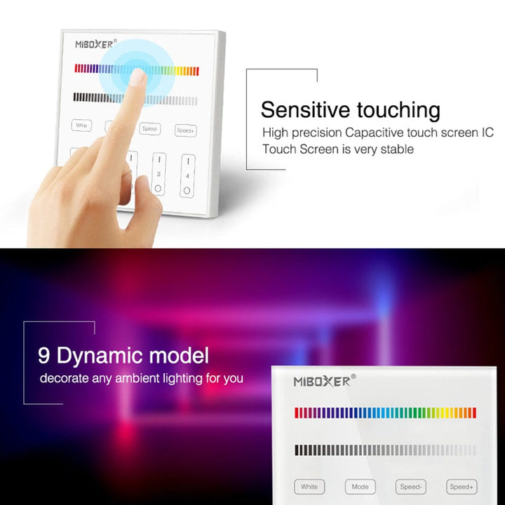 Outdoor Landscape Lighting LED 12V Low Voltage MiBoxer RGB/RGBW Wall Mounted Smart Panel Wireless Remote 4 Zones 2.4G RF Compatible with Miboxer WL5, FUT039, FUT045, FUT039W, FUT039S, LS2 Controllers