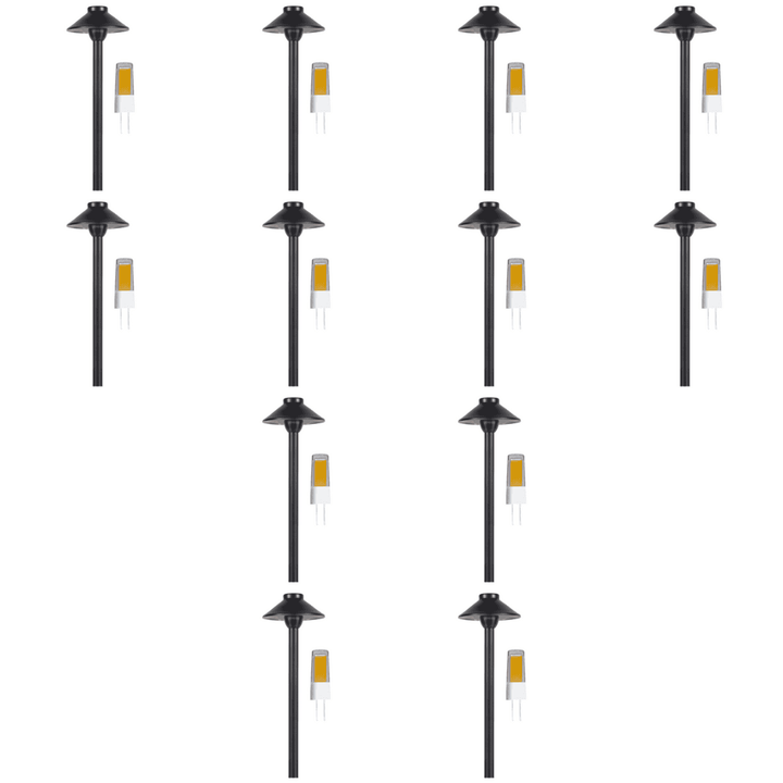 Outdoor Landscape Lighting LED 12V Low Voltage PLB02 Clear Lens 4x/8x/12x Package Outdoor Garden Pathway Light | 12V Low Voltage Brass Path Light with G4 3W 3000K Bulb Black Brass 12 Pack