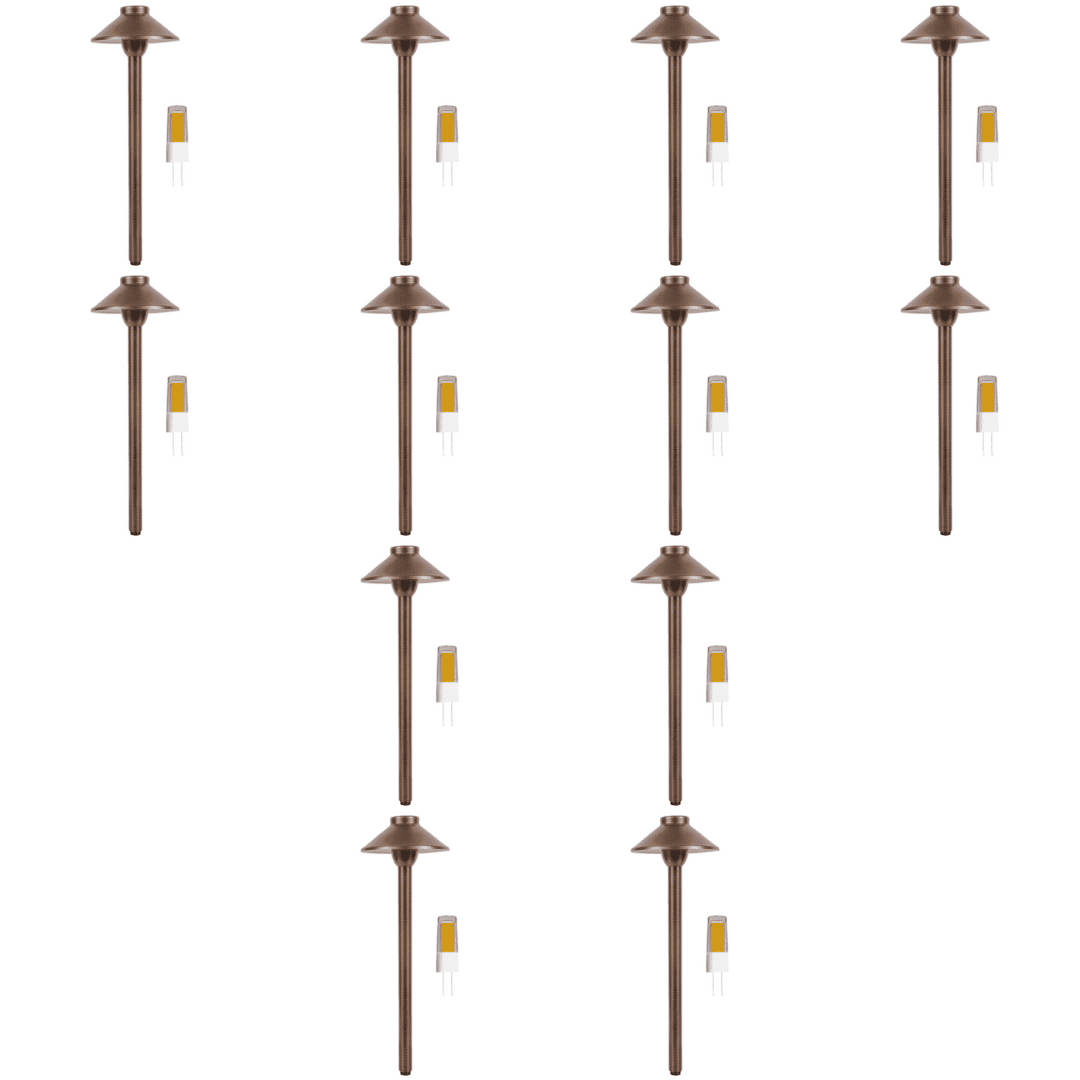 Outdoor Landscape Lighting LED 12V Low Voltage PLB02 Clear Lens 4x/8x/12x Package Outdoor Garden Pathway Light | 12V Low Voltage Brass Path Light with G4 3W 3000K Bulb Natural Brass 12 Pack