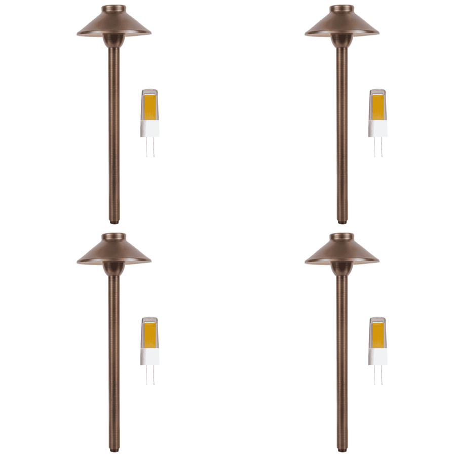Outdoor Landscape Lighting LED 12V Low Voltage PLB02 Clear Lens 4x/8x/12x Package Outdoor Garden Pathway Light | 12V Low Voltage Brass Path Light with G4 3W 3000K Bulb Natural Brass 4 Pack