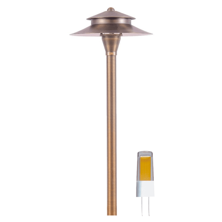 Outdoor Landscape Lighting LED 12V Low Voltage PLB04 4x/8x/12x Package Two Tier Brass LED Pagoda 12V Low Voltage Pathway Light with G4 3W 3000K Bulb