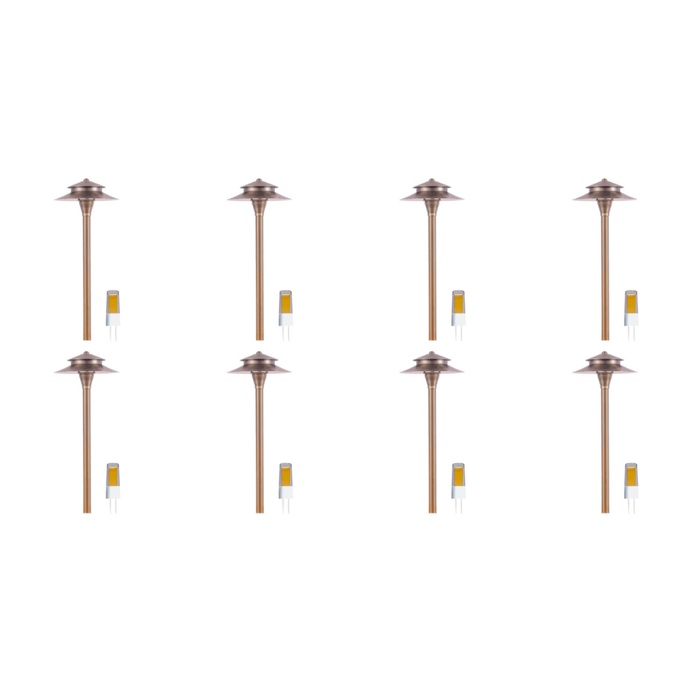 Outdoor Landscape Lighting LED 12V Low Voltage PLB04 4x/8x/12x Package Two Tier Brass LED Pagoda 12V Low Voltage Pathway Light with G4 3W 3000K Bulb 8 Pack