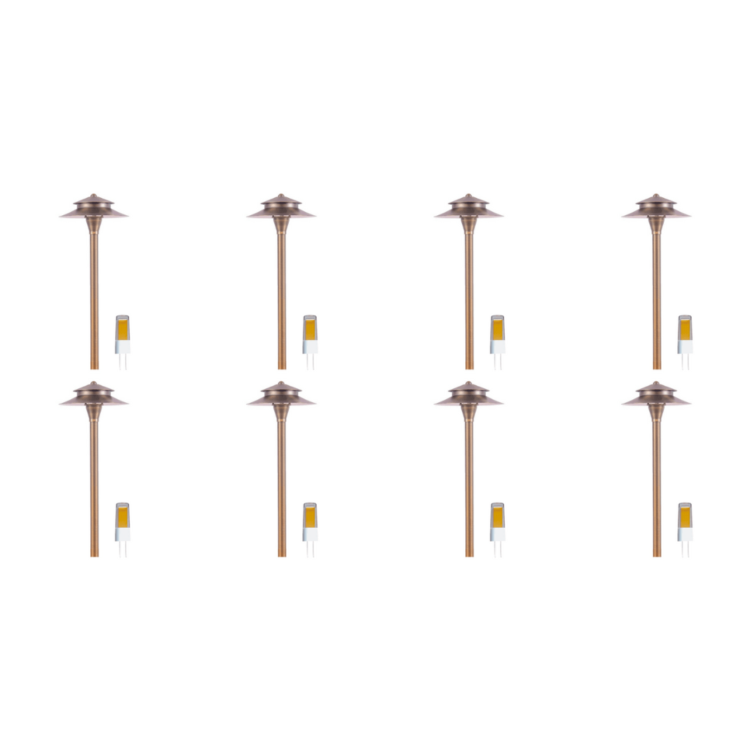 Outdoor Landscape Lighting LED 12V Low Voltage PLB04 4x/8x/12x Package Two Tier Brass LED Pagoda 12V Low Voltage Pathway Light with G4 3W 3000K Bulb 8 Pack