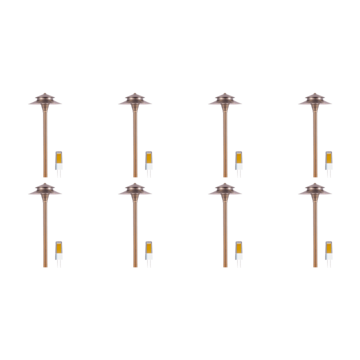 Outdoor Landscape Lighting LED 12V Low Voltage PLB04 4x/8x/12x Package Two Tier Brass LED Pagoda 12V Low Voltage Pathway Light with G4 3W 3000K Bulb 8 Pack