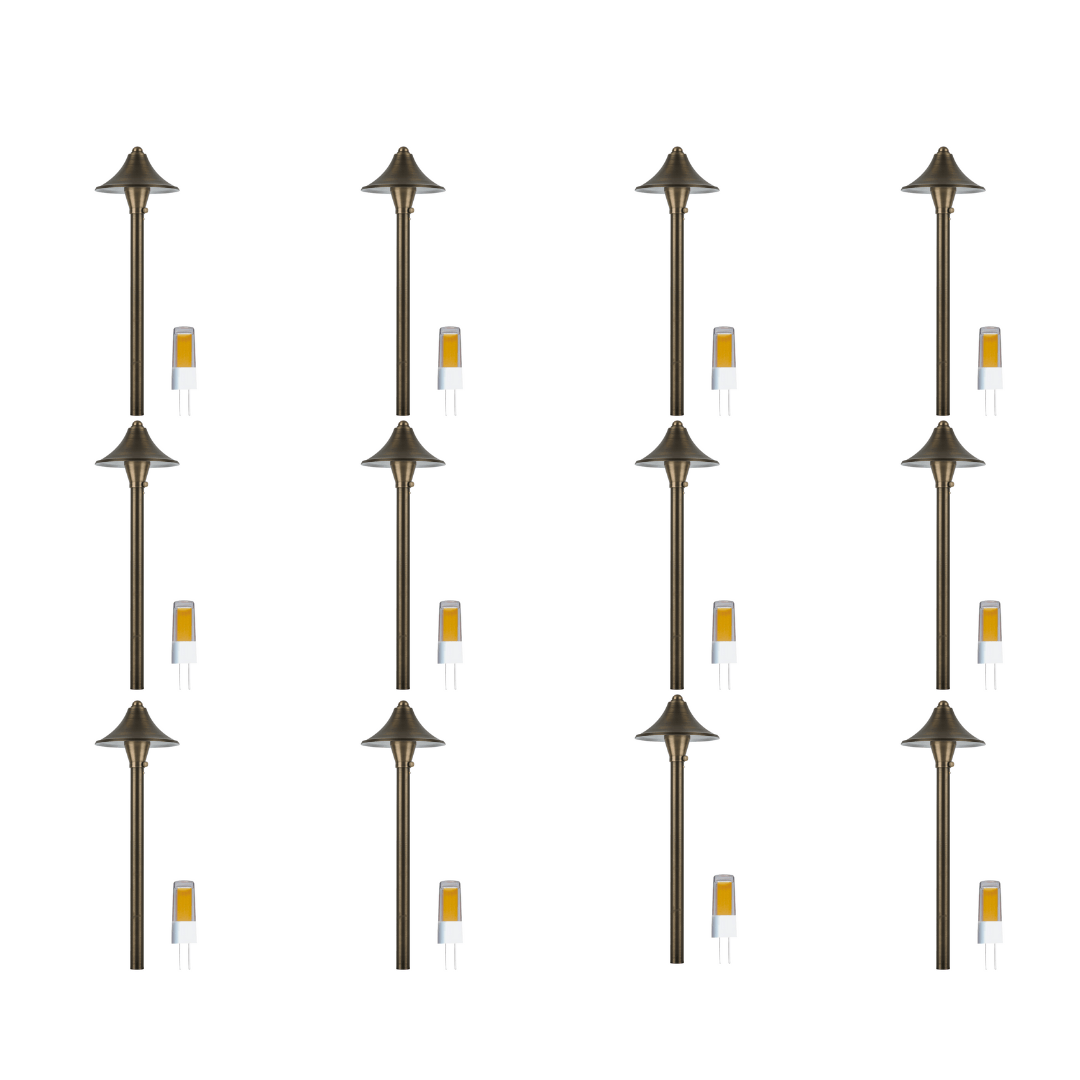 Outdoor Landscape Lighting LED 12V Low Voltage PLB09 4x/8x/12x Package Brass LED Cone 12V Low Voltage Pathway Outdoor Landscape Lighting Fixture with G4 3W 3000K Bulb 12 pack