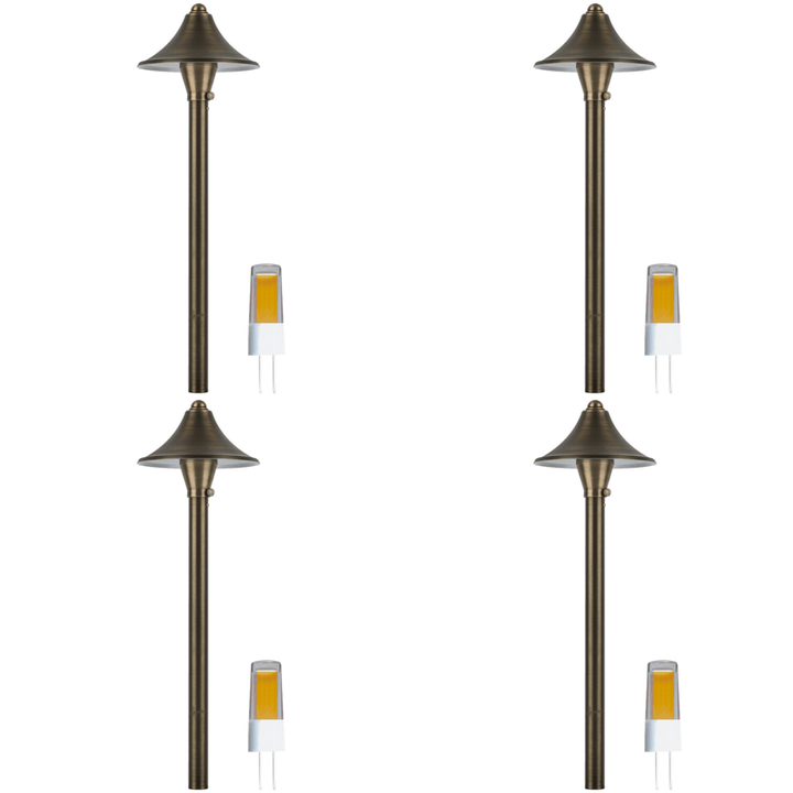 Outdoor Landscape Lighting LED 12V Low Voltage PLB09 4x/8x/12x Package Brass LED Cone 12V Low Voltage Pathway Outdoor Landscape Lighting Fixture with G4 3W 3000K Bulb 4 Pack