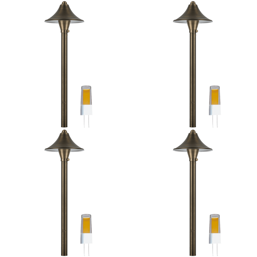 Outdoor Landscape Lighting LED 12V Low Voltage PLB09 4x/8x/12x Package Brass LED Cone 12V Low Voltage Pathway Outdoor Landscape Lighting Fixture with G4 3W 3000K Bulb 4 Pack