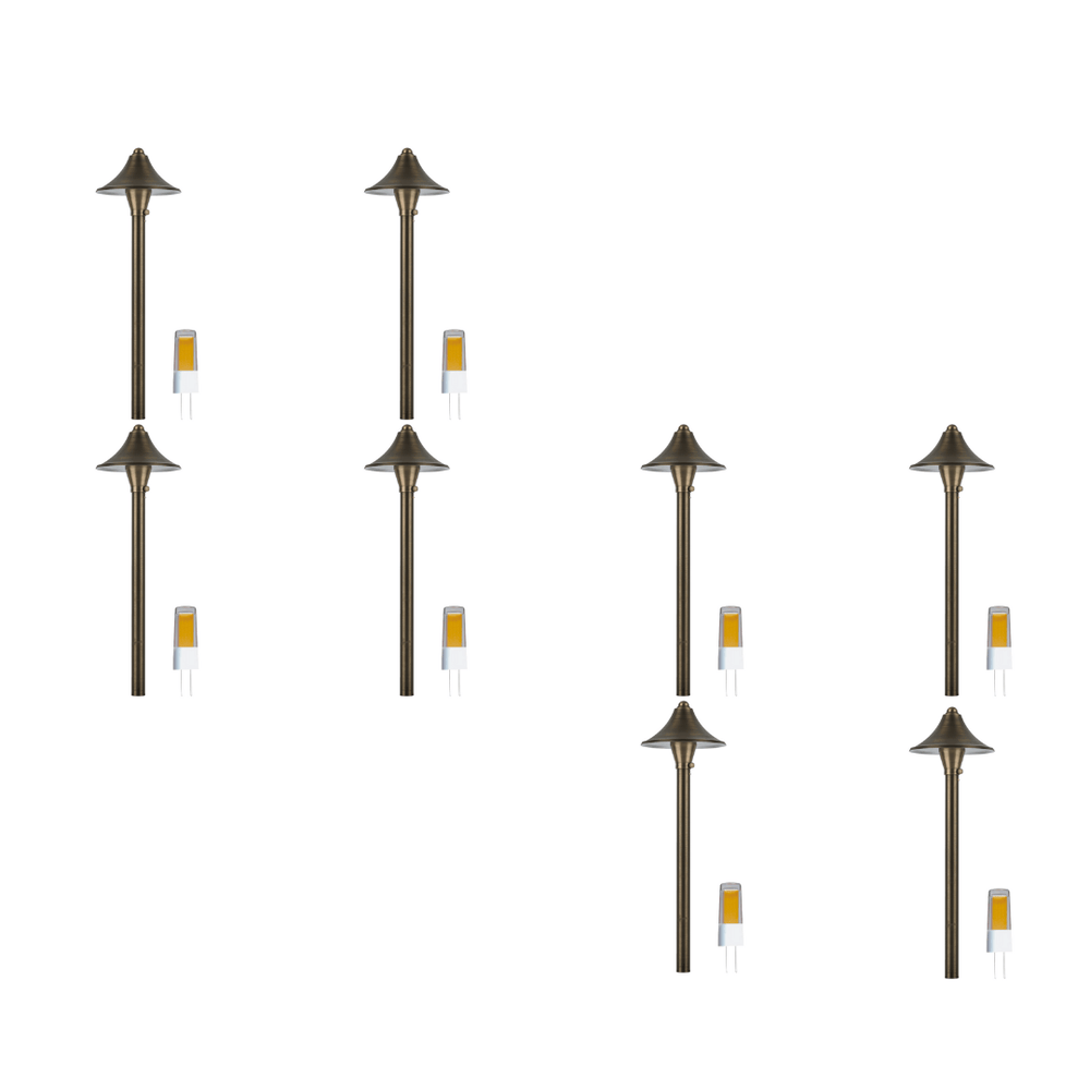 Outdoor Landscape Lighting LED 12V Low Voltage PLB09 4x/8x/12x Package Brass LED Cone 12V Low Voltage Pathway Outdoor Landscape Lighting Fixture with G4 3W 3000K Bulb 8 Pack