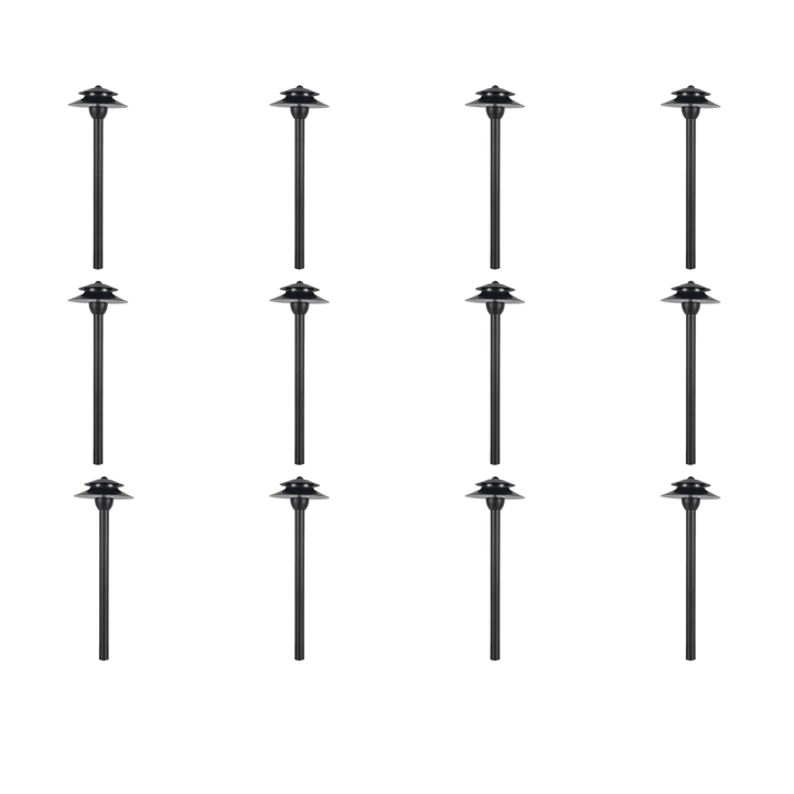 Outdoor Landscape Lighting LED 12V Low Voltage PLB13 4x/8x/12x Package Two Tier Brass Pathway 12V Low Voltage Pagoda Light Led Landscape Lighting Fixture with G4 2W 3000K 12 Pack