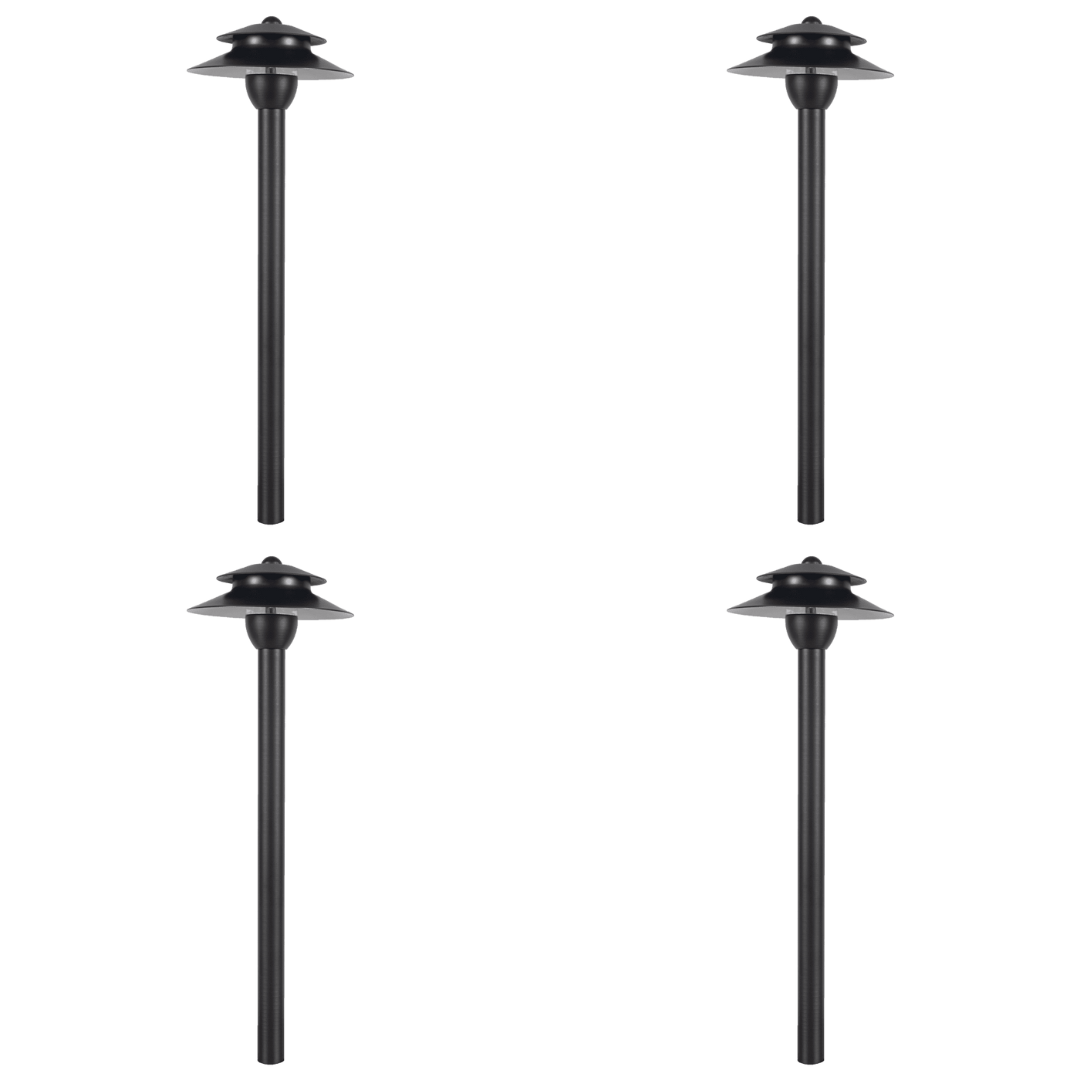 Outdoor Landscape Lighting LED 12V Low Voltage PLB13 4x/8x/12x Package Two Tier Brass Pathway 12V Low Voltage Pagoda Light Led Landscape Lighting Fixture with G4 2W 3000K 4 Pack