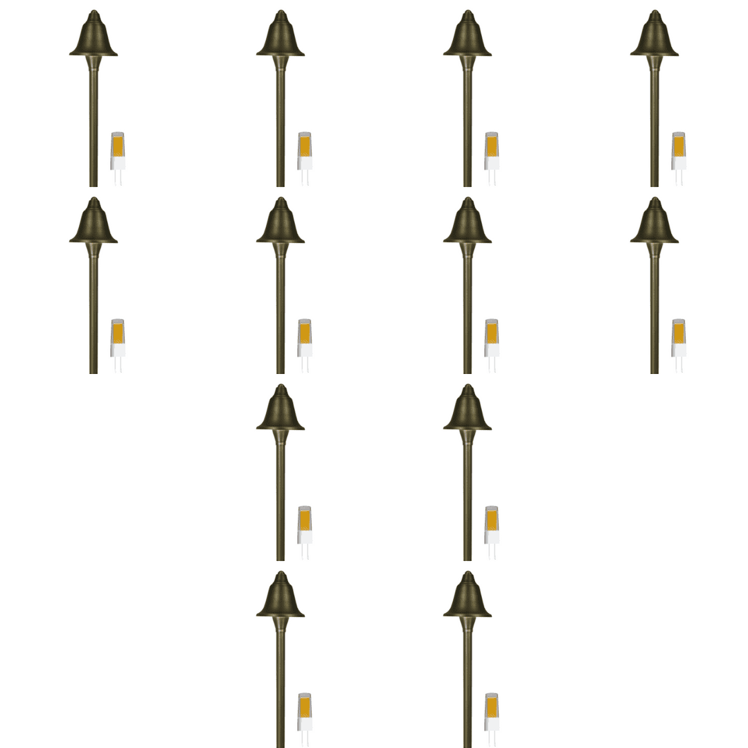 Outdoor Landscape Lighting LED 12V Low Voltage PLB17 4x/8x/12x Package Cast Brass LED Bell Shaped Lamp Ready 12V Low Voltage Pathway Outdoor Landscape Lighting Fixture with G4 3W 3000K Bulb 12 Pack