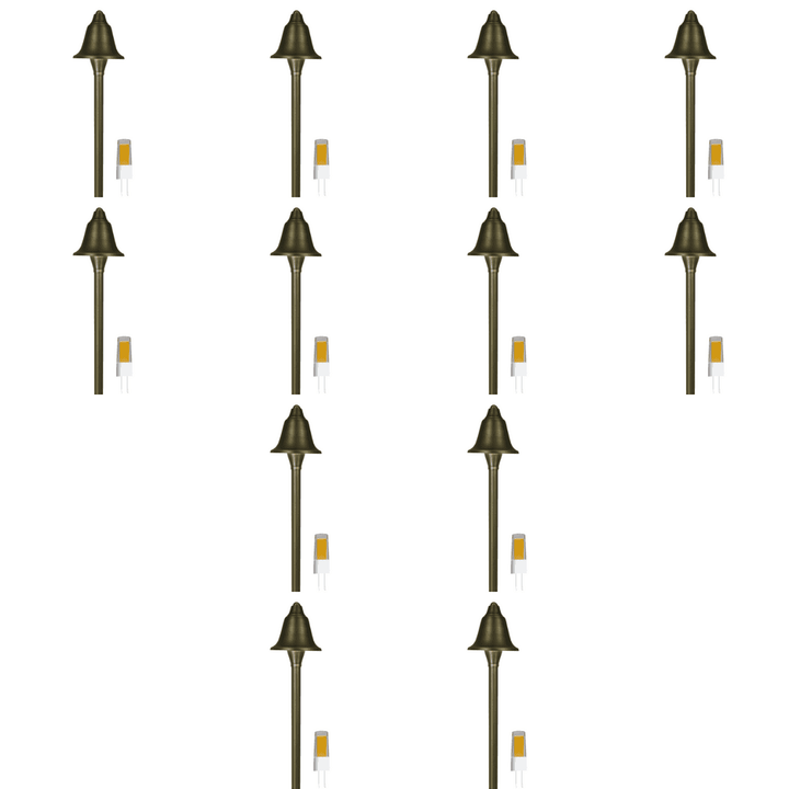 Outdoor Landscape Lighting LED 12V Low Voltage PLB17 4x/8x/12x Package Cast Brass LED Bell Shaped Lamp Ready 12V Low Voltage Pathway Outdoor Landscape Lighting Fixture with G4 3W 3000K Bulb 12 Pack