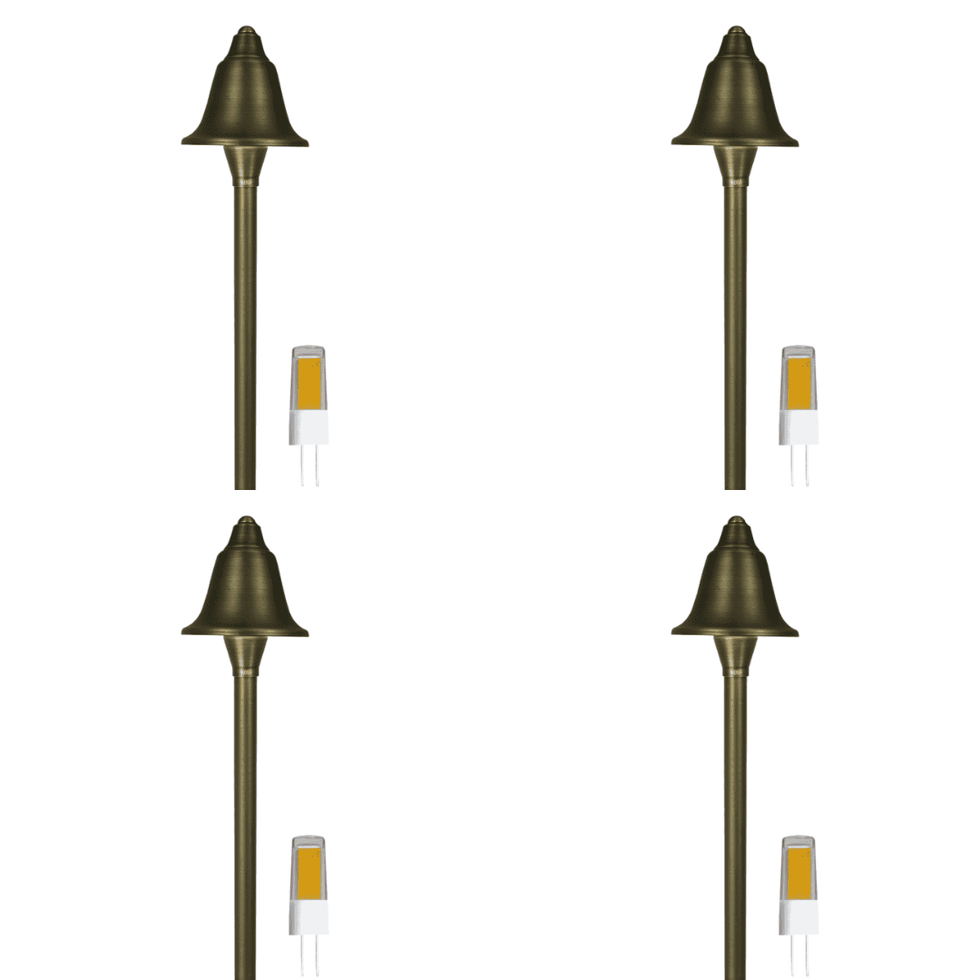 Outdoor Landscape Lighting LED 12V Low Voltage PLB17 4x/8x/12x Package Cast Brass LED Bell Shaped Lamp Ready 12V Low Voltage Pathway Outdoor Landscape Lighting Fixture with G4 3W 3000K Bulb 4 Pack